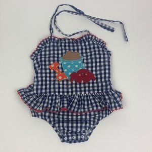 NWT Gymboree A Pop of Daisies Blue Polka Dot One Piece Swimsuit Sz 18-24 or 2T